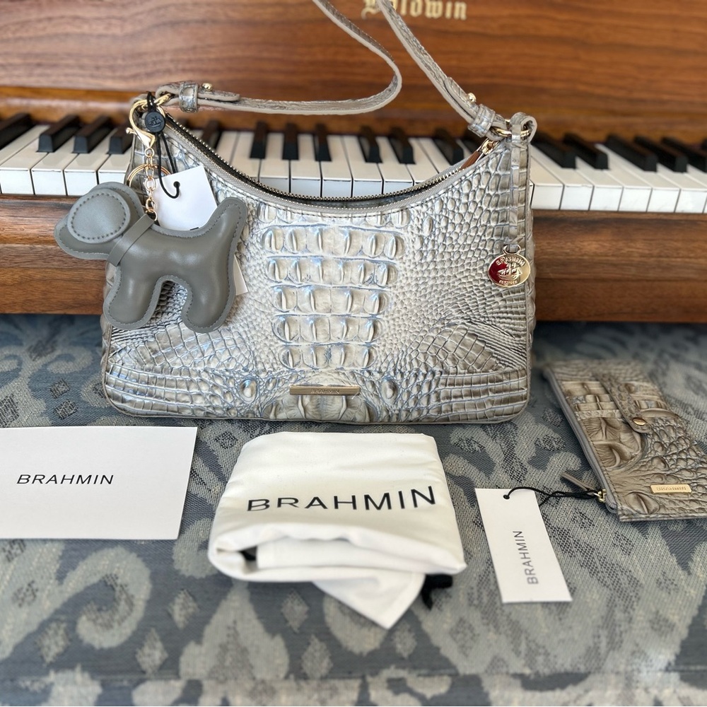 NWT BRAHMIN MINDFUL GREY PURSE WALLET SET